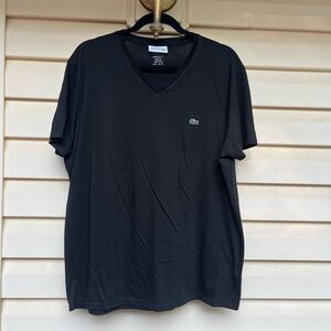 Lacoste black 100% Pima cotton V-neck, short sleeved shirt, chest logo, size XL